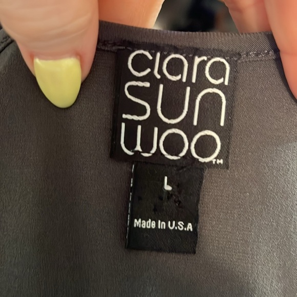 Clara Sun Woo Top High-Low Hem Faux Button Front 3/4 Roll-up Sleeves Size Large - Picture 7 of 8